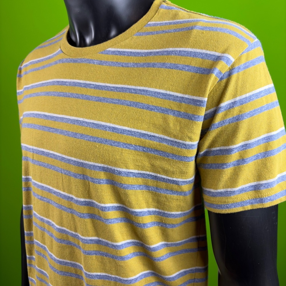 LULAROE Patrick Mens M Stretch T-Shirt Yellow/Blue/White Striped Tee JC010-02